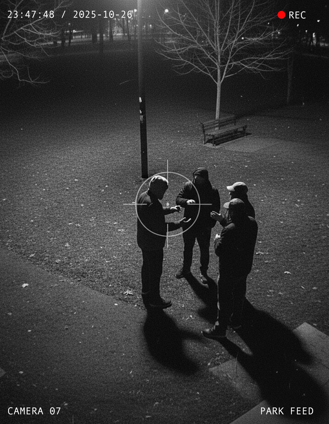 Security camera footage showing surveillance feed